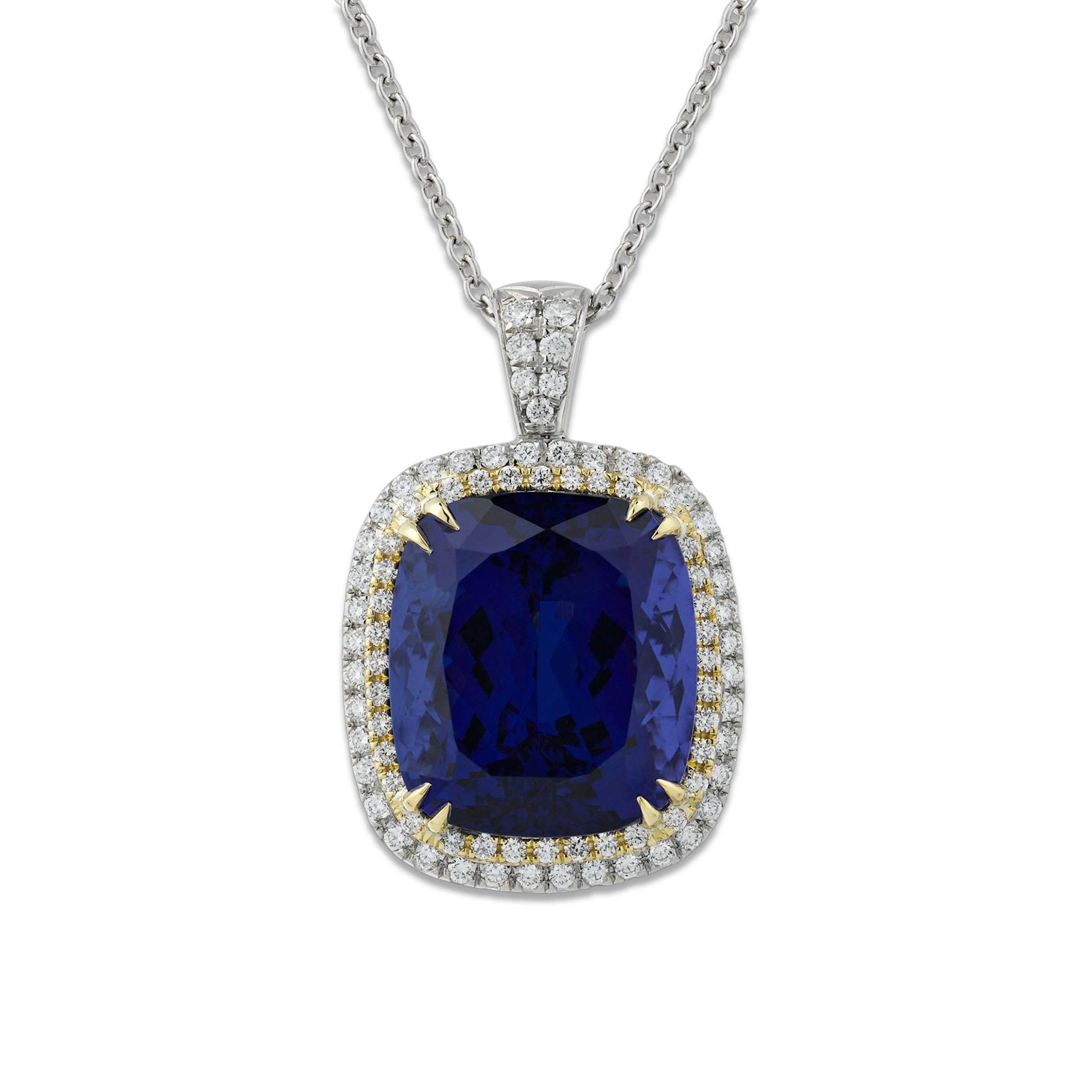 Untreated Cushion-Cut Tanzanite Pendant, 24.16 Carat