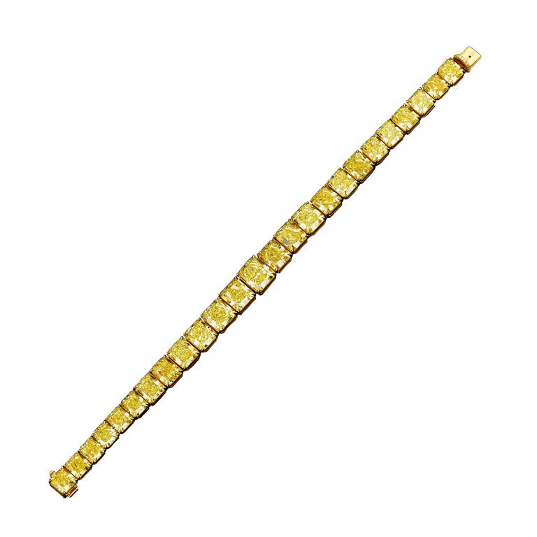 Natural Fancy Vivid Yellow Diamond Bracelet 55.66 Carat For Sale