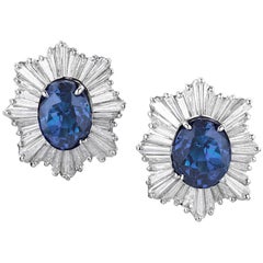 Sapphire Diamond Platinum Earrings