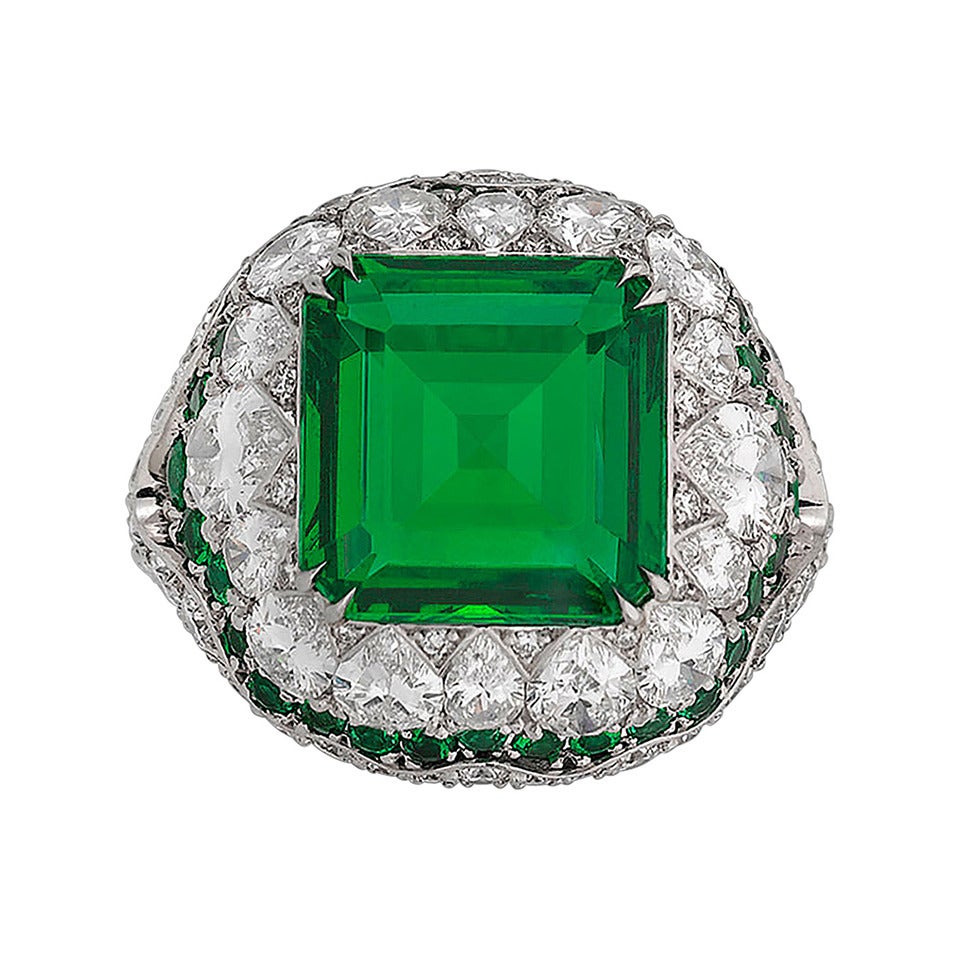 Untreated 4.31 Carat Emerald Diamond Platinum Ring