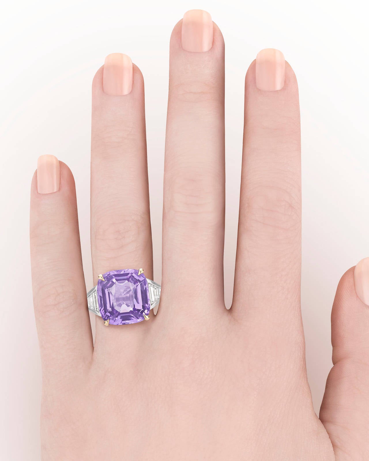 13.50 Carat Natural Fancy Lavender Sapphire Diamond Gold Platinum Ring In Excellent Condition In New Orleans, LA