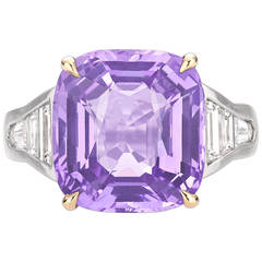 13.50 Carat Natural Fancy Lavender Sapphire Diamond Gold Platinum Ring