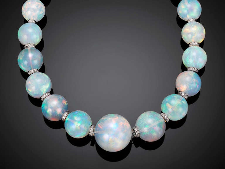 Contemporary Ethiopian Opal and Diamond Rondell Necklace