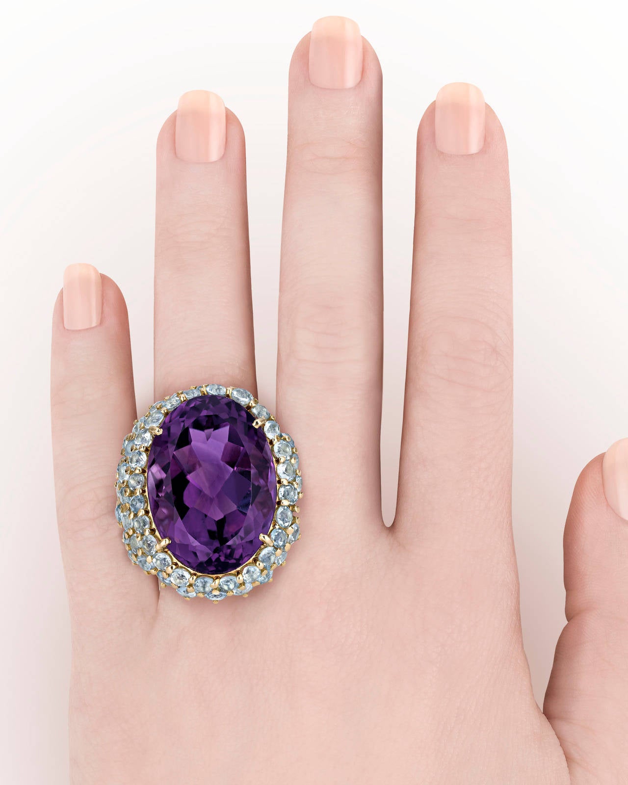 Verdura Amethyst Aquamarine Gold Cocktail Ring In Excellent Condition In New Orleans, LA