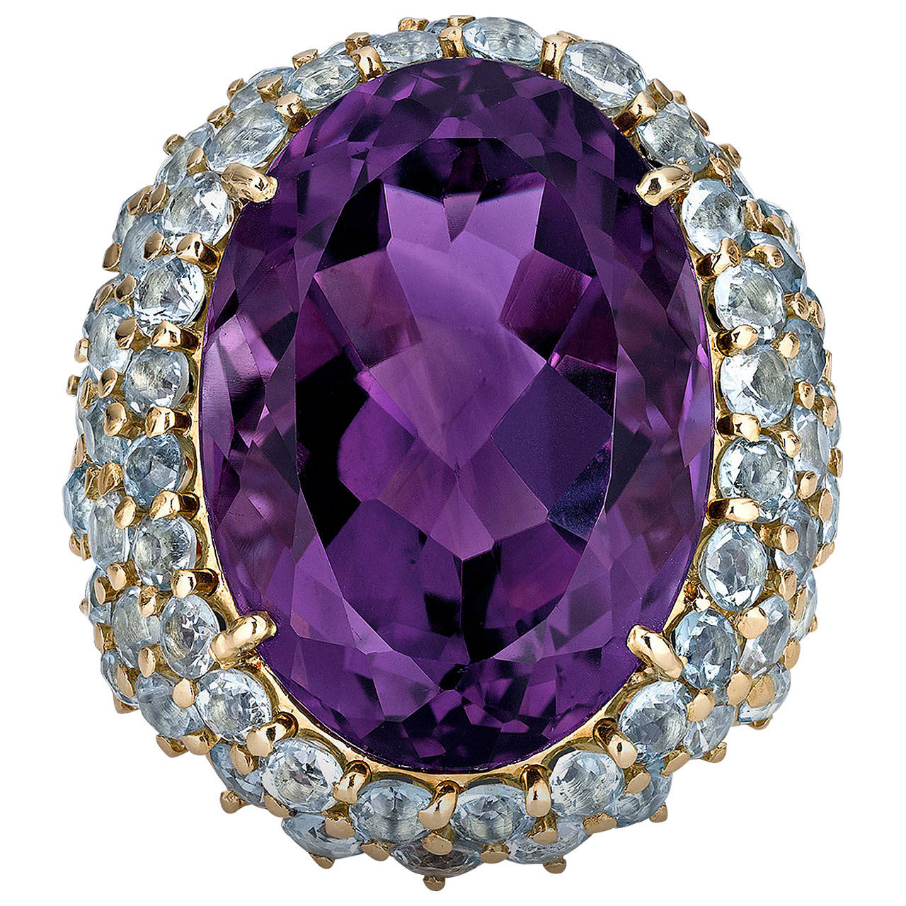 Verdura Amethyst Aquamarine Gold Cocktail Ring
