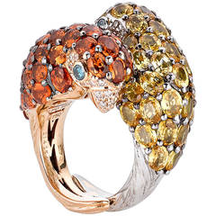 Yellow and Orange Sapphire Gold Parrot Bypass Ring