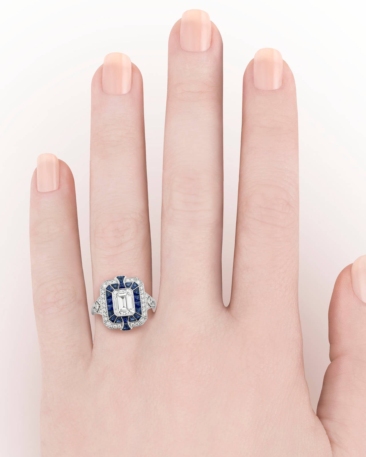 Contemporary Sapphire Diamond Platinum Ring
