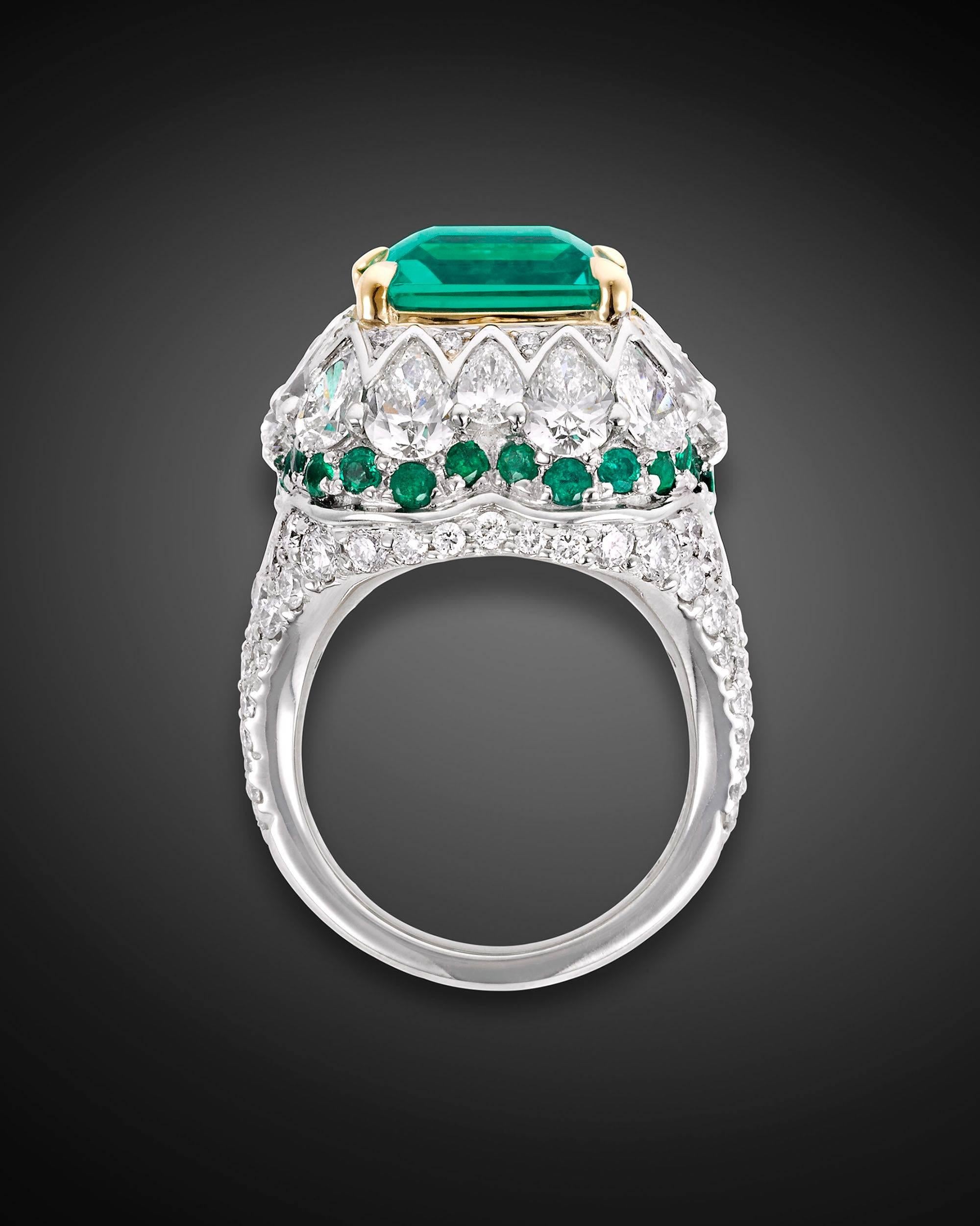 Untreated 5.66 Carat Colombian Emerald Diamond Gold Ring 1