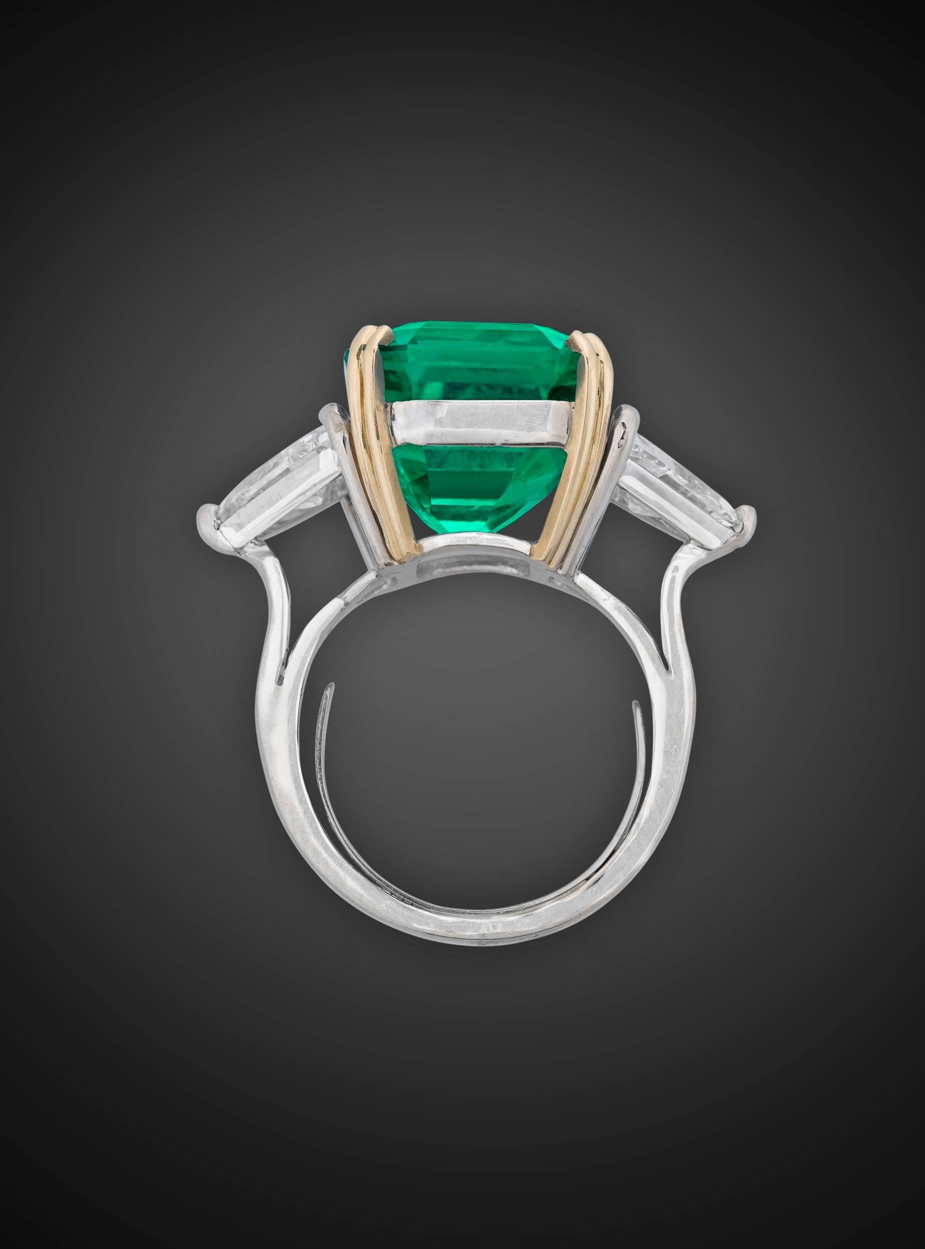 Old Mine Cut Colombian Emerald Diamond Gold Ring