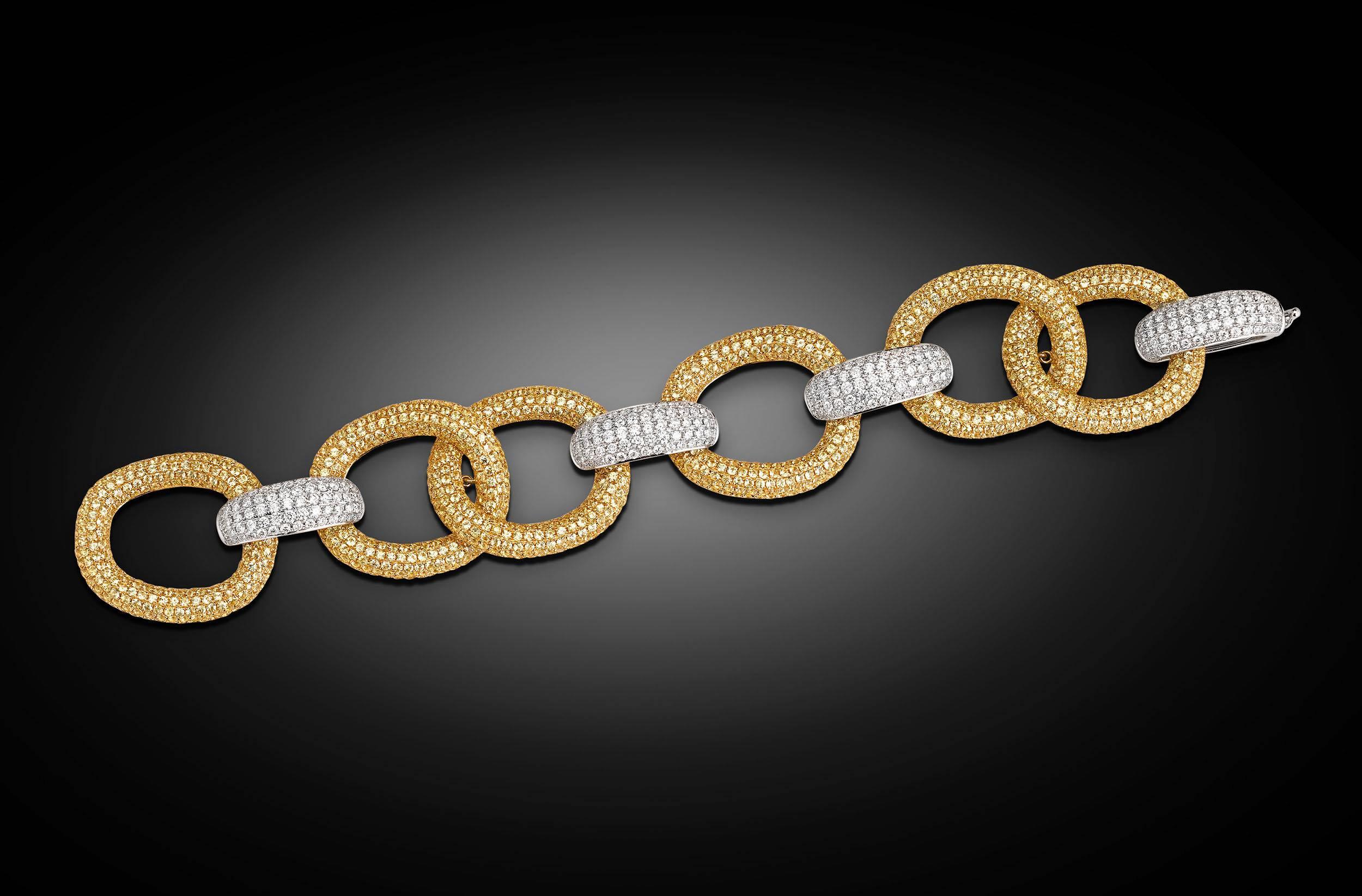 Contemporary Yellow Sapphire and Diamond Link Bracelet