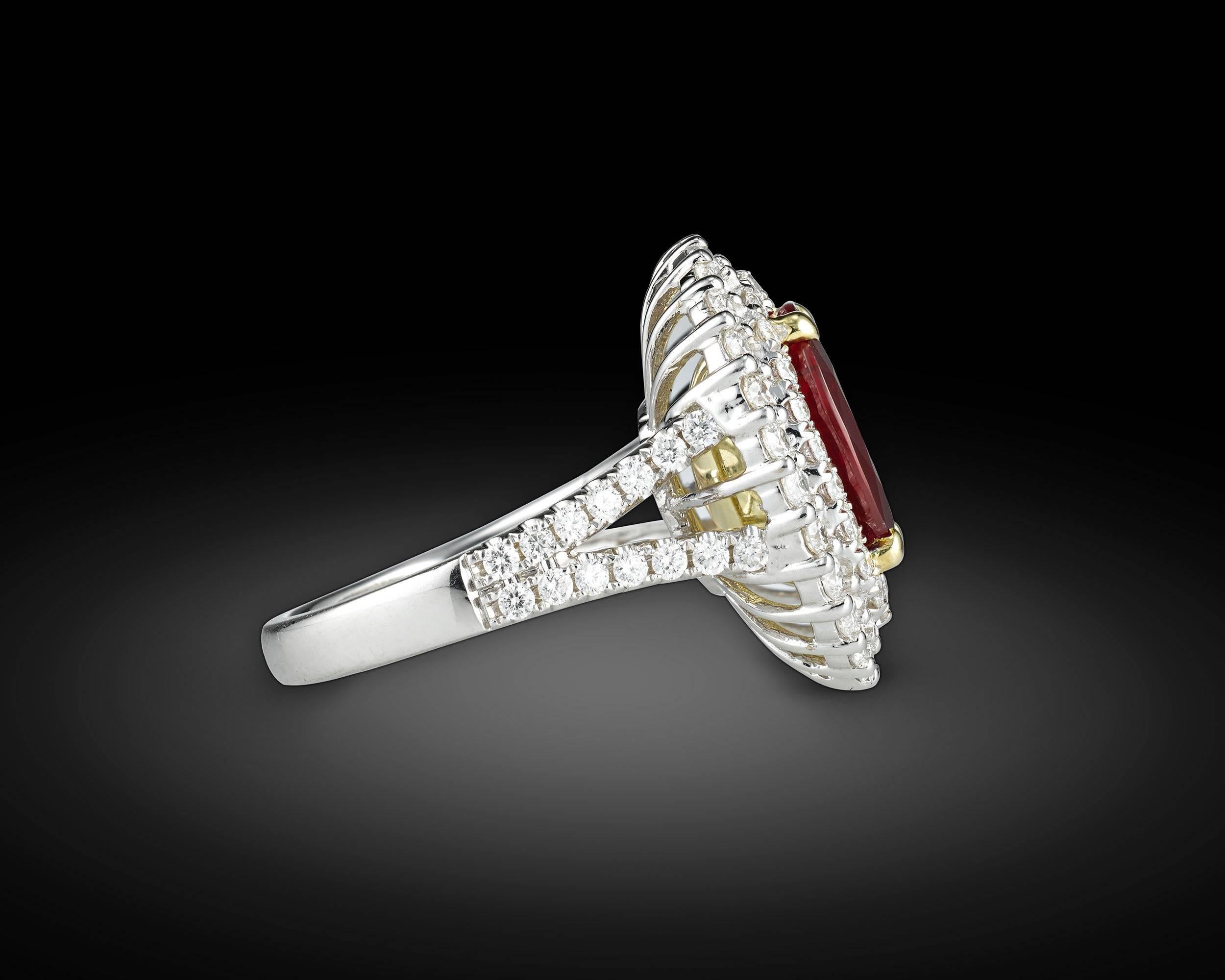 Contemporary 3.95 Carat Burma Ruby Diamond Ring 