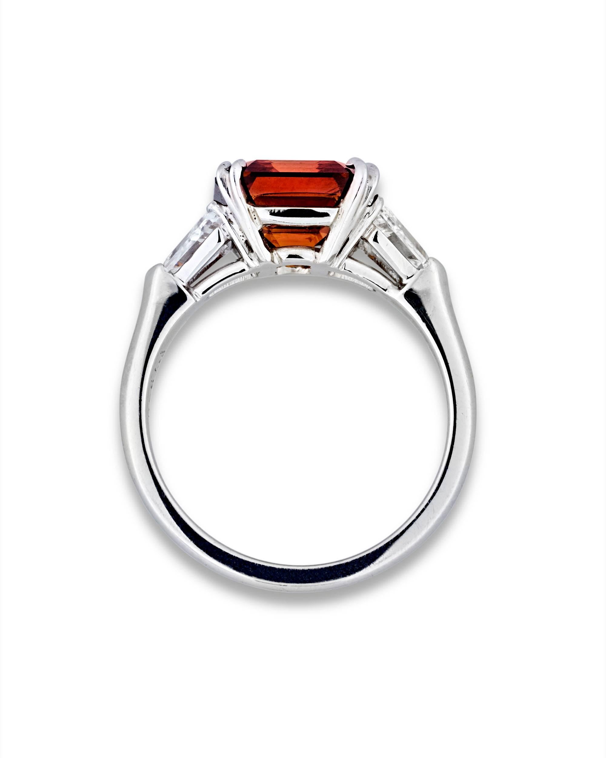 Emerald Cut Fancy Deep Brown Orange 3.38 Carat Diamond Platinum Ring