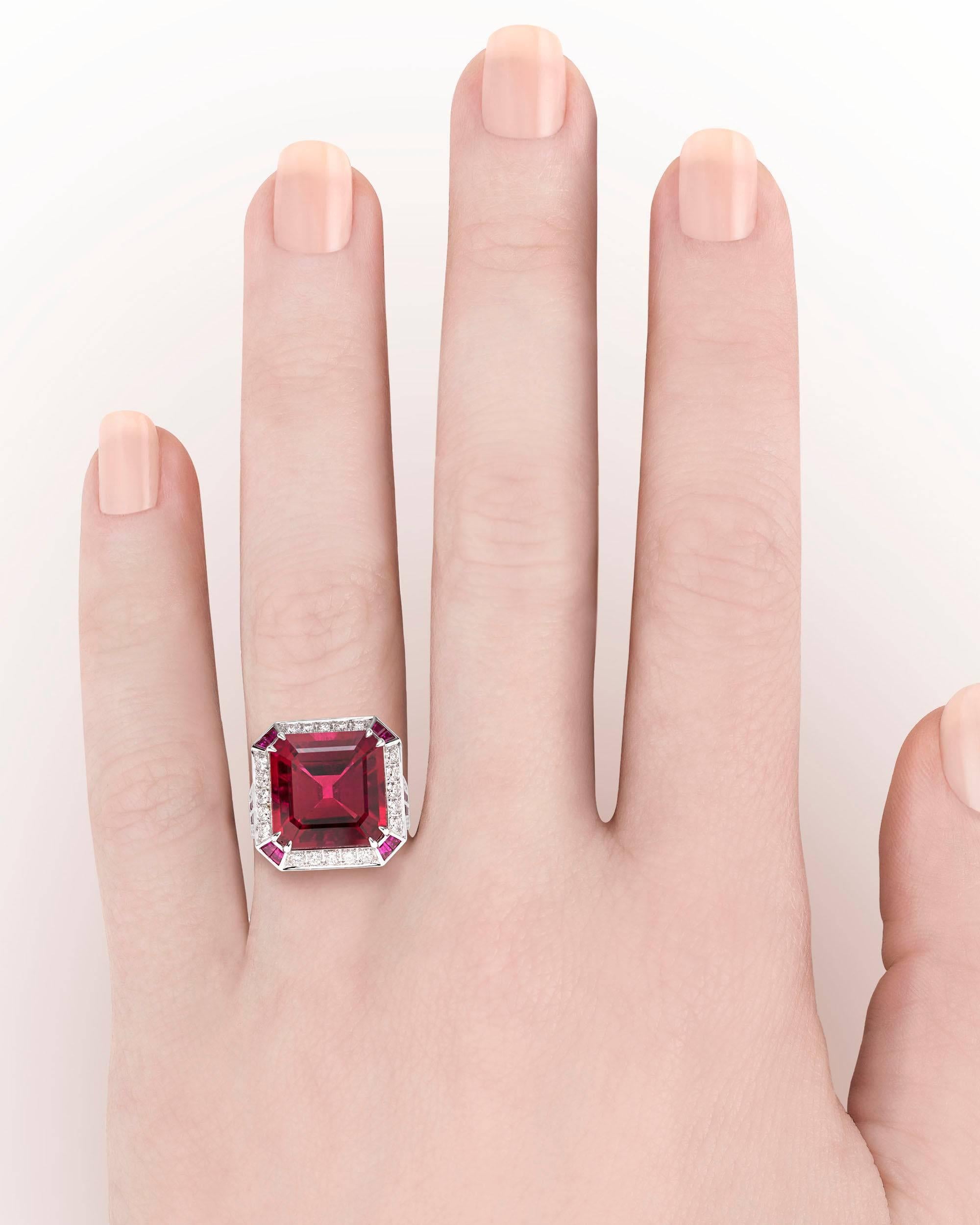 16.12 Carat Rubellite Diamond Ring In Excellent Condition In New Orleans, LA