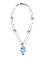 Tiffany & Co. 12.00 Carat Aquamarine Amethysts Platinum Necklace