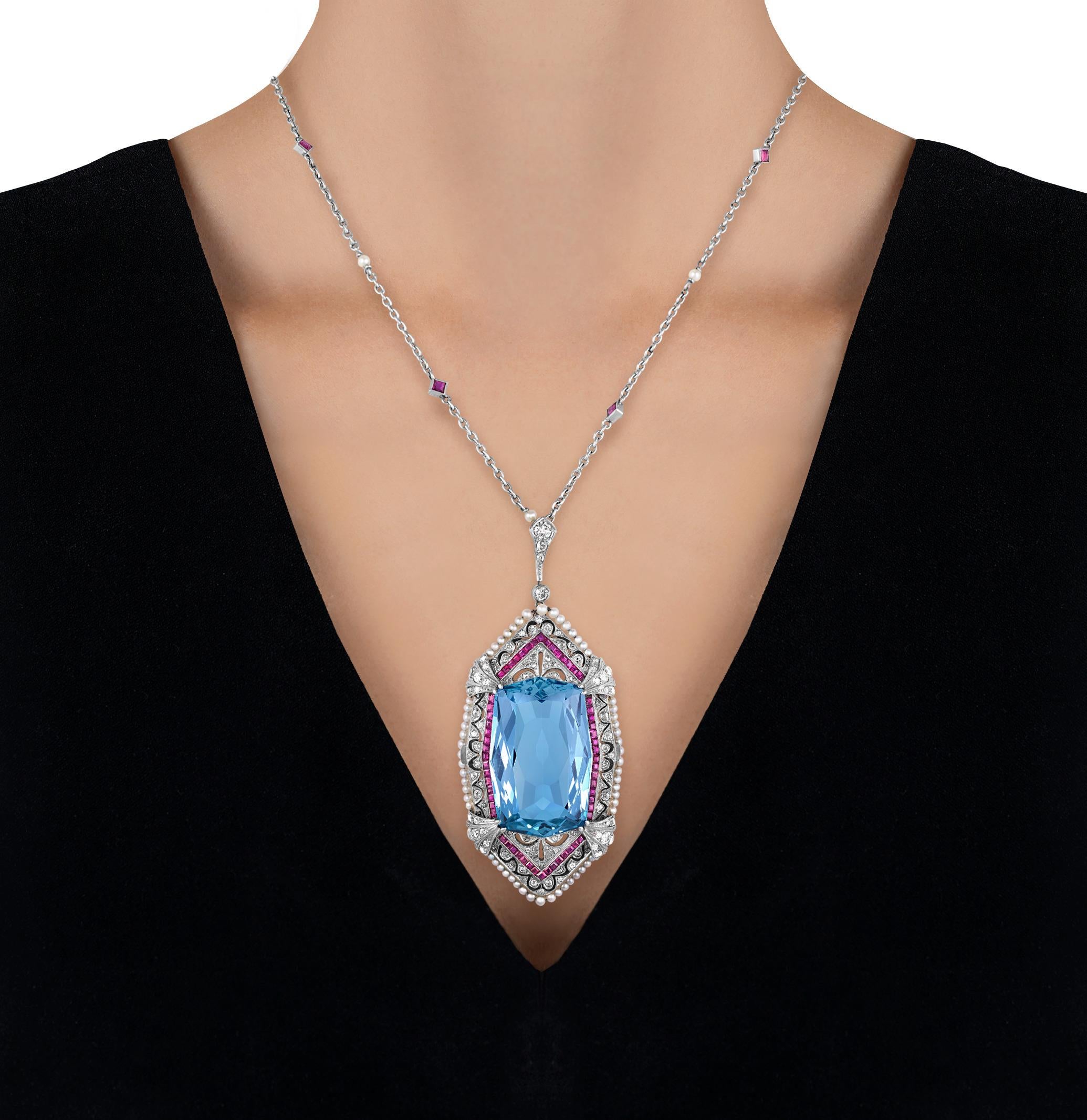 Tiffany & Co. Collana con ciondolo di acquamarina, 40,00 carati In condizioni ottime in vendita a New Orleans, LA