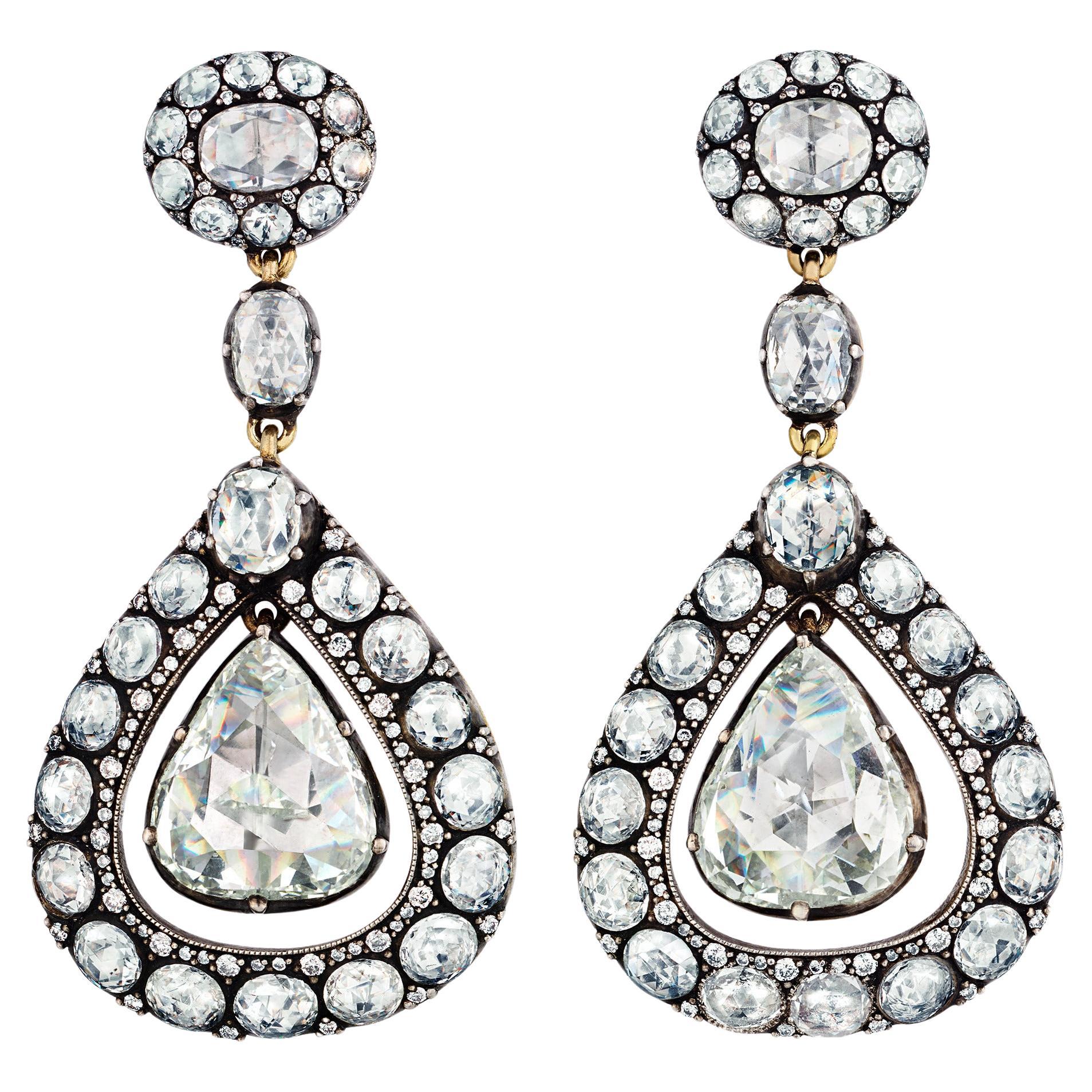 Boucles d'oreilles en diamant taillé en rose, 19,24 carats en vente