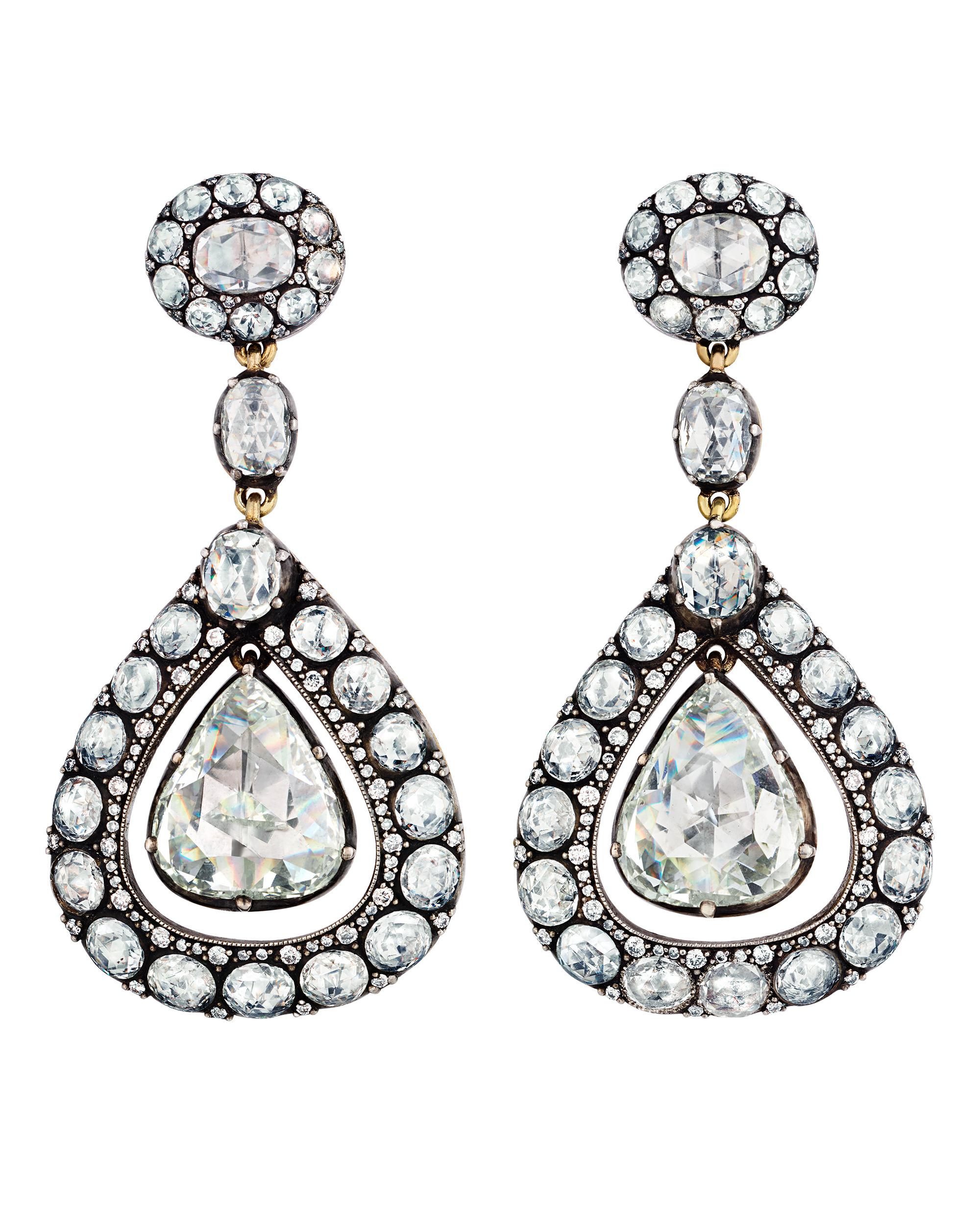 Belle Époque Boucles d'oreilles en diamant taillé en rose, 19,24 carats en vente