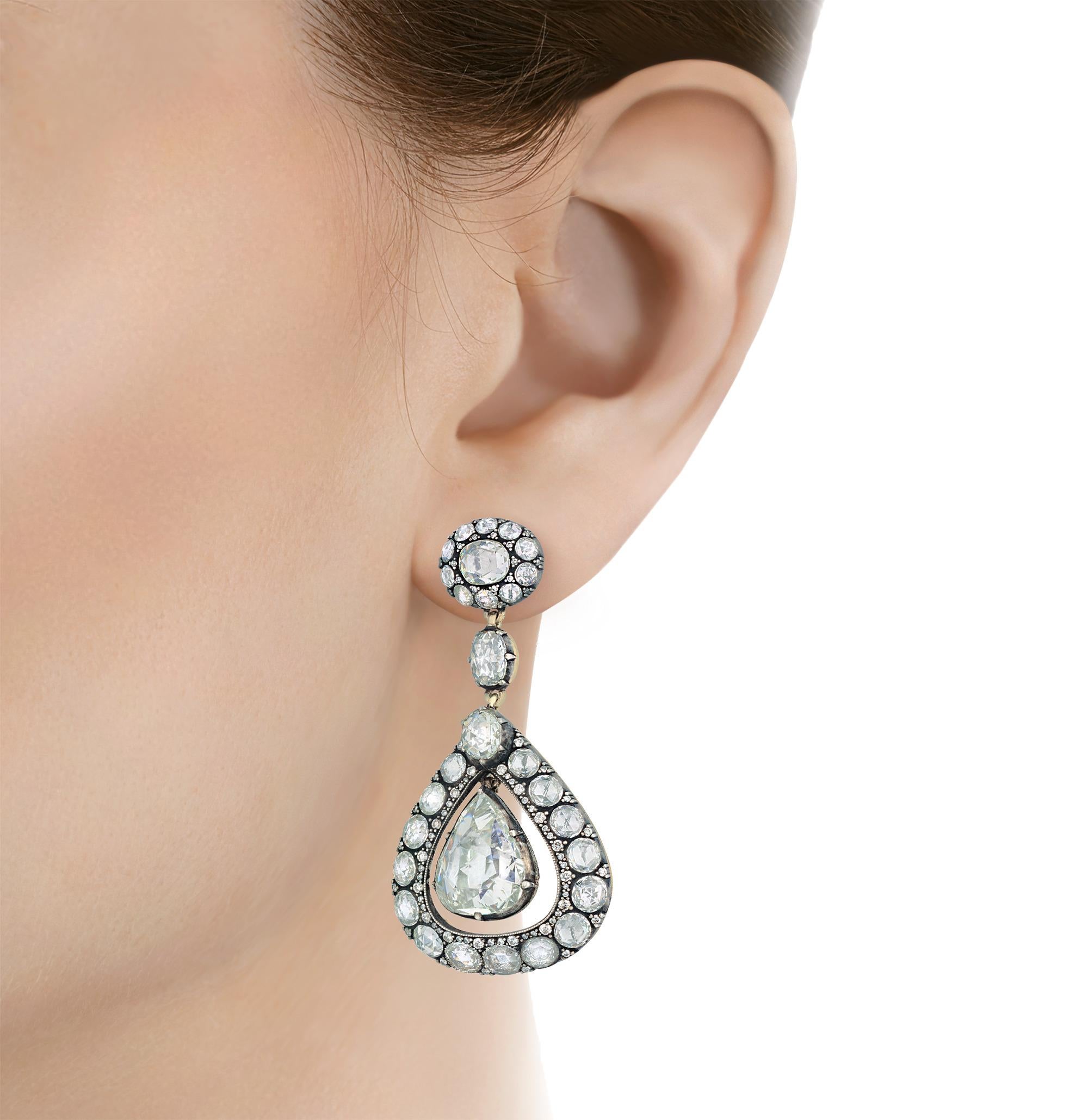 Taille rose Boucles d'oreilles en diamant taillé en rose, 19,24 carats en vente