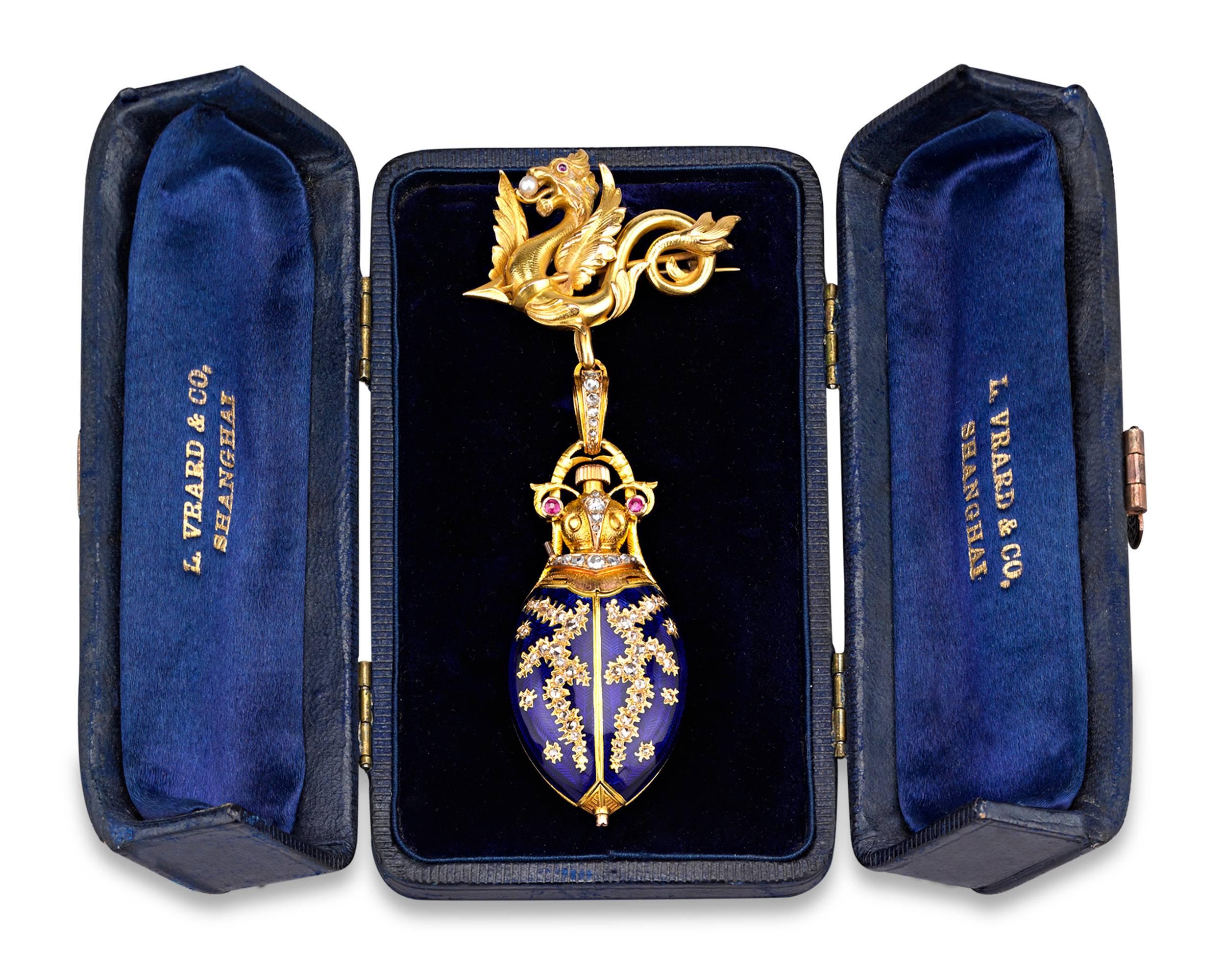 Yellow Gold Scarab Lapel Watch, circa 1880 In Excellent Condition In New Orleans, LA