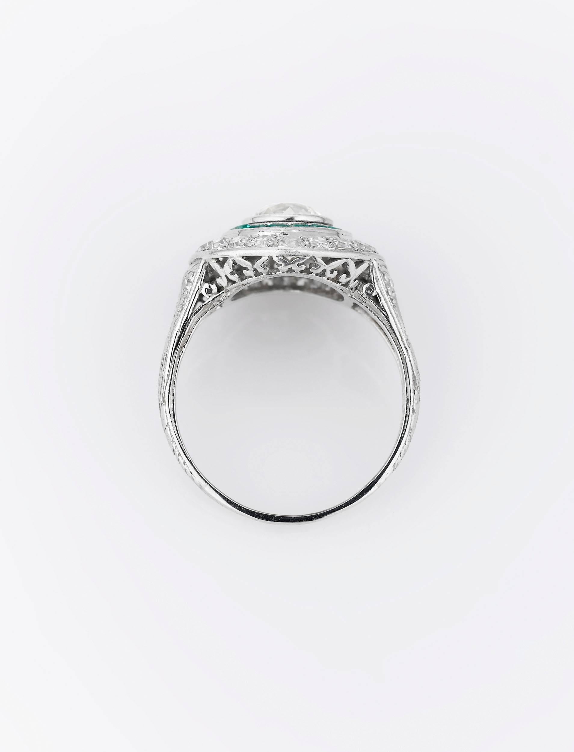 art deco diamond and emerald ring