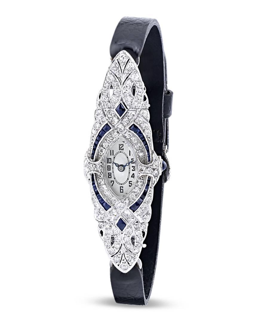 Diamond and Sapphire Art Deco Watch In Excellent Condition In New Orleans, LA