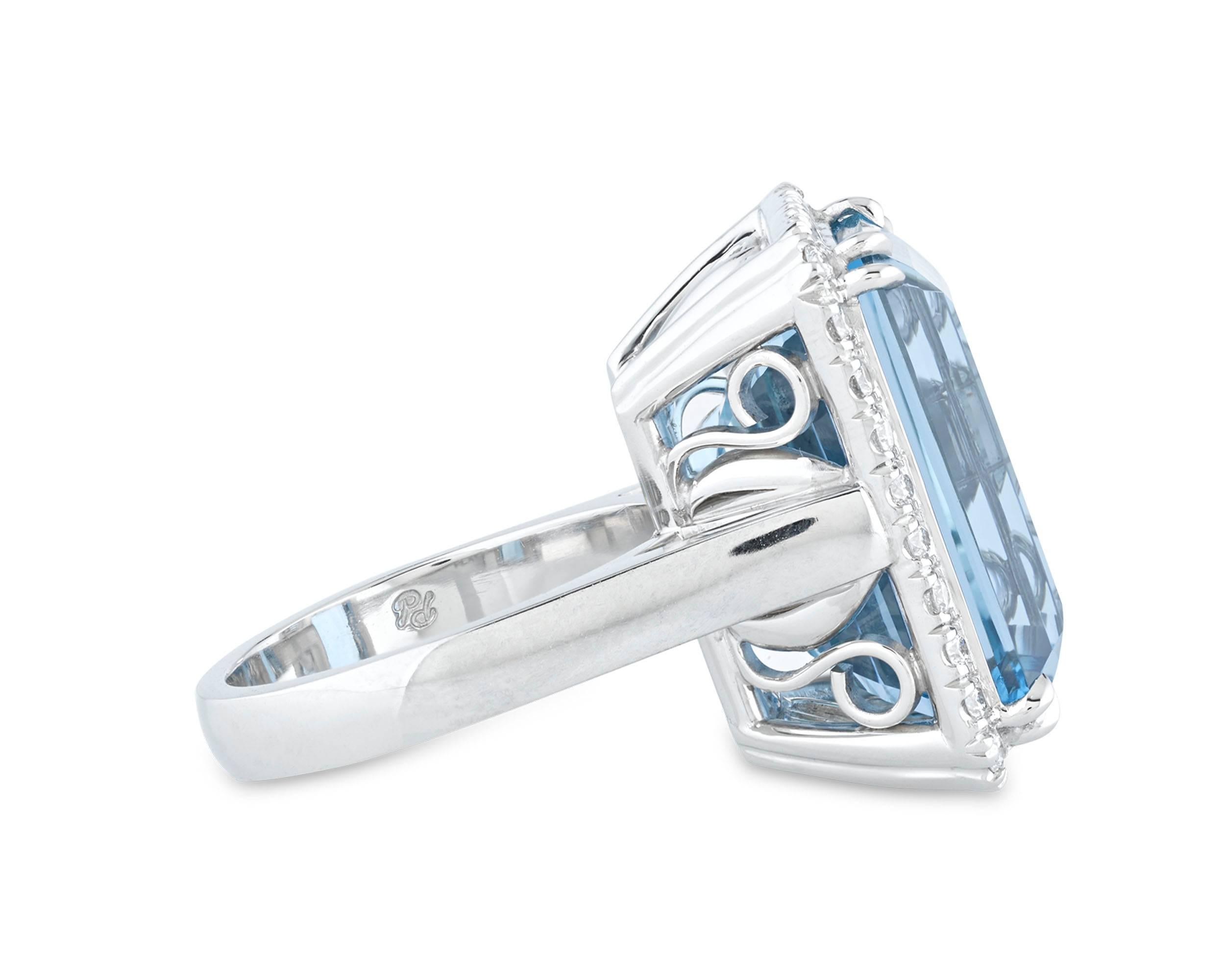 Modern 19.44 Carat Emerald-Cut Aquamarine Diamond Platinum Ring
