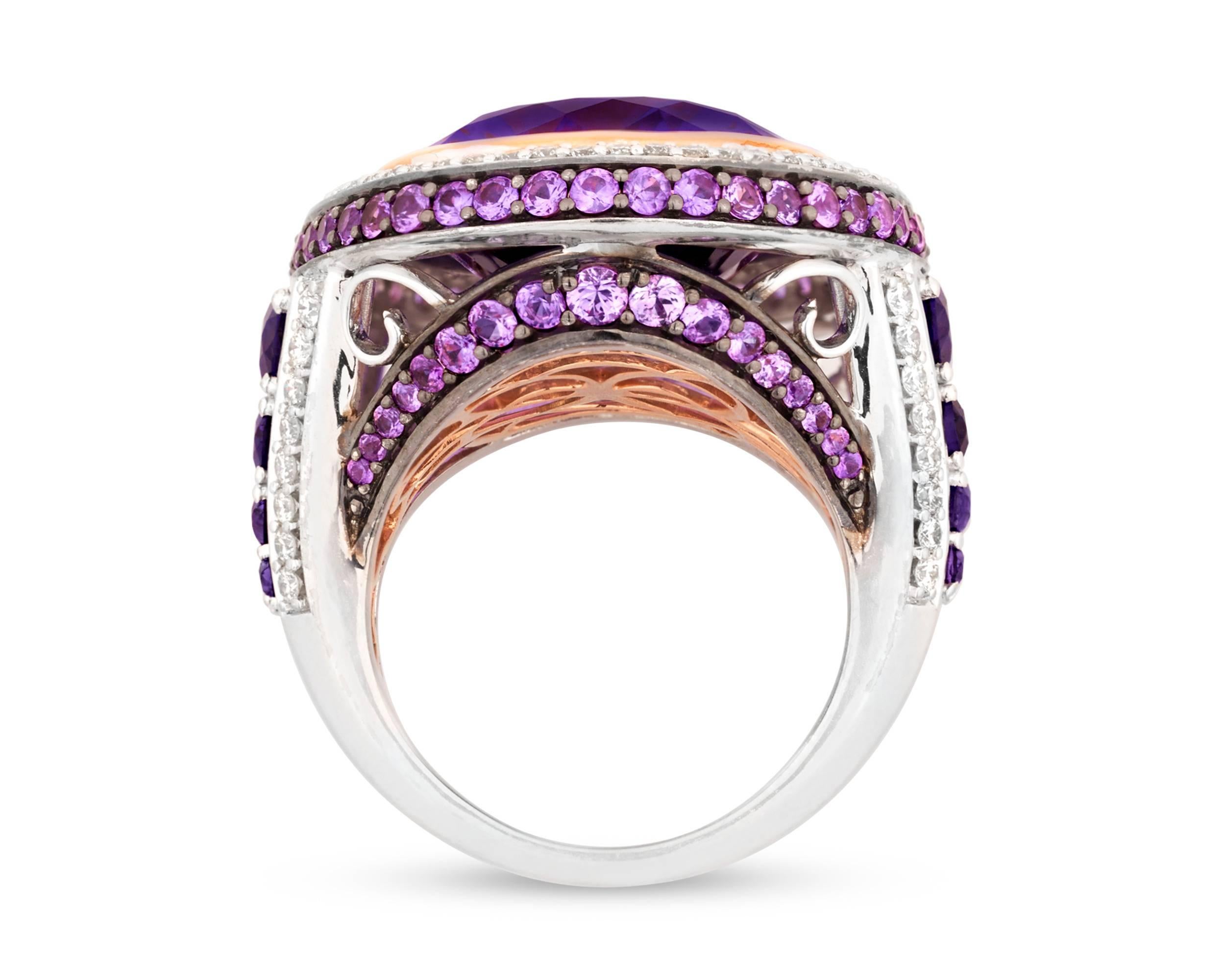 Amethyst, Pink Sapphire and Diamond Ring In Excellent Condition In New Orleans, LA
