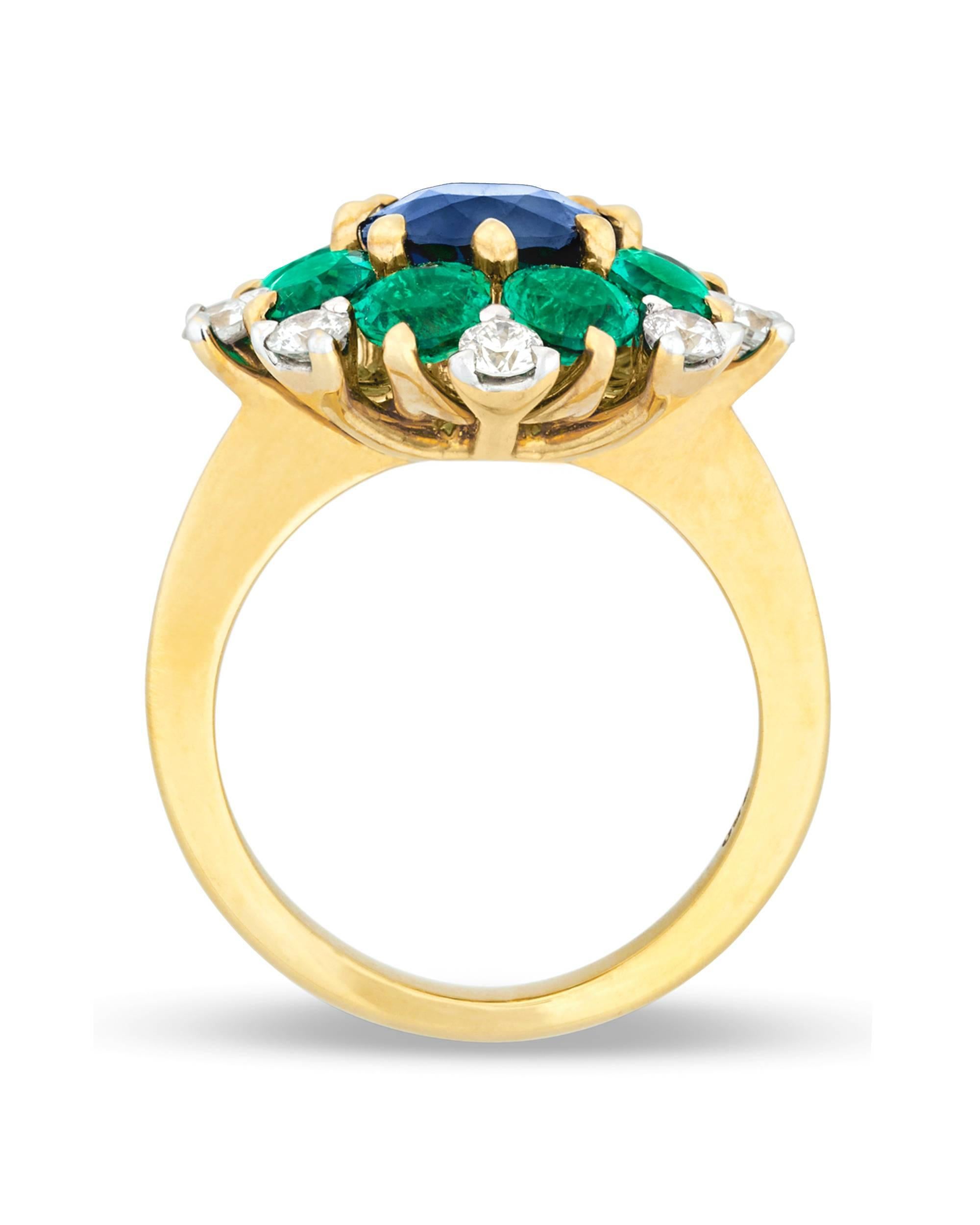 Retro Sapphire Emerald Diamond Gold Ring