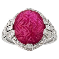 Tiffany & Co. Untreated Carved Burma Ruby Ring, 8.35 Carats