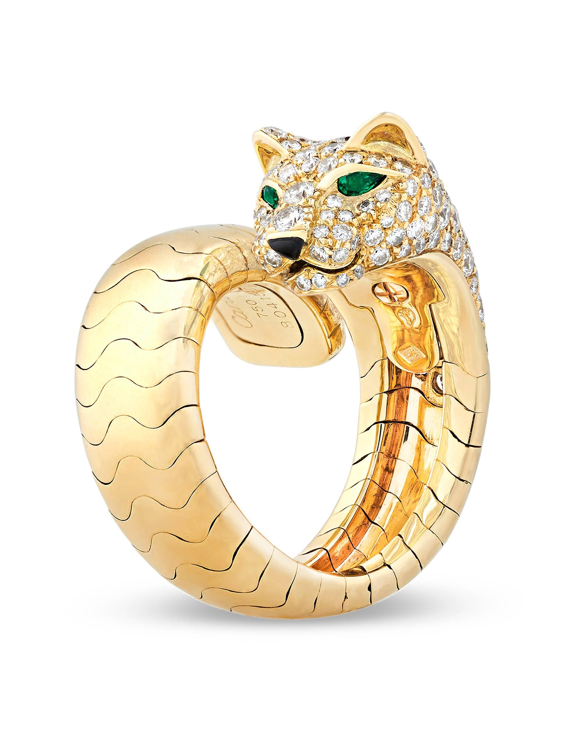 Expressing a perfect blend of fearlessness and femininity, this exquisite diamond Panther ring from the important 