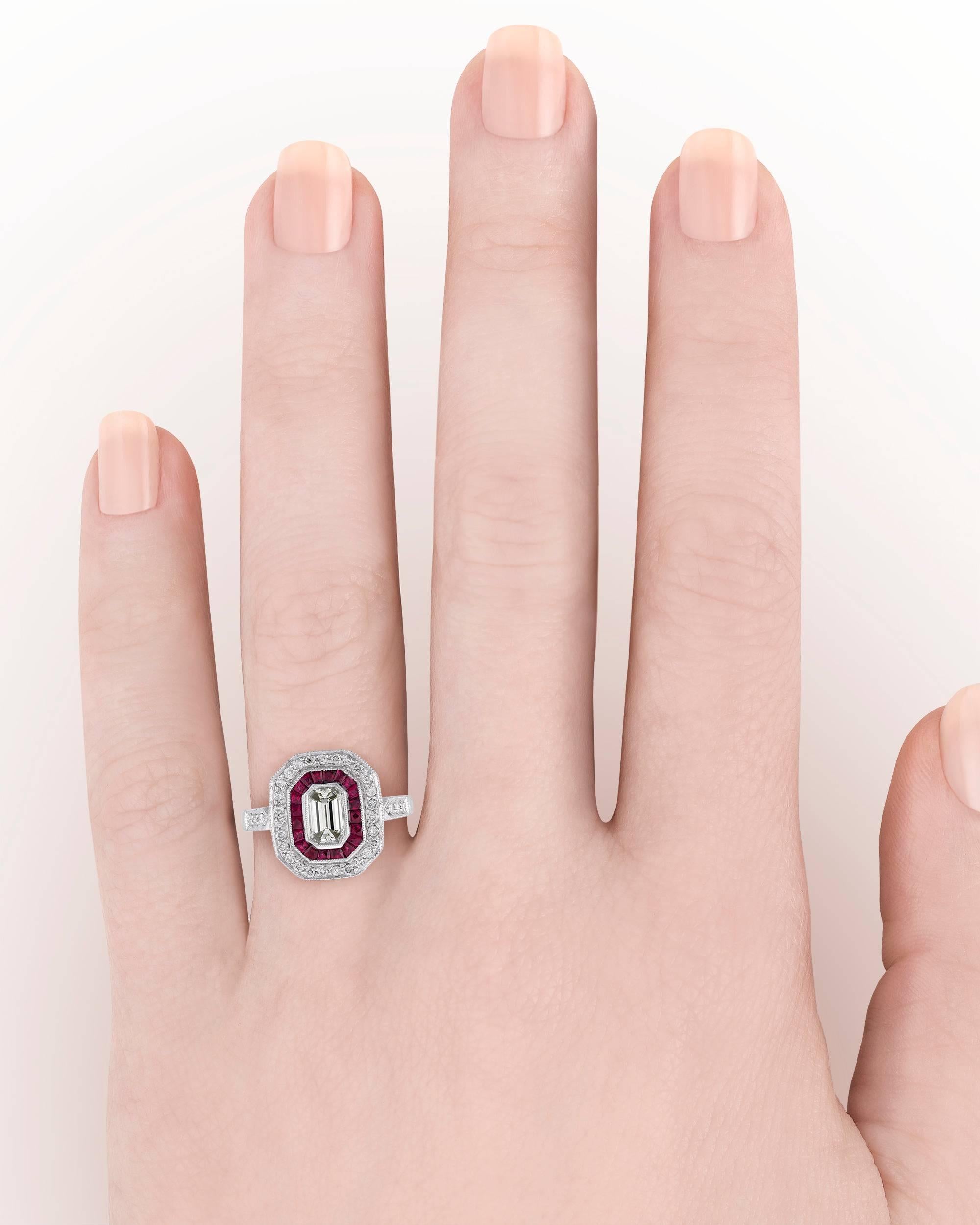 Women's Art Deco-Style Diamond and Ruby Ring