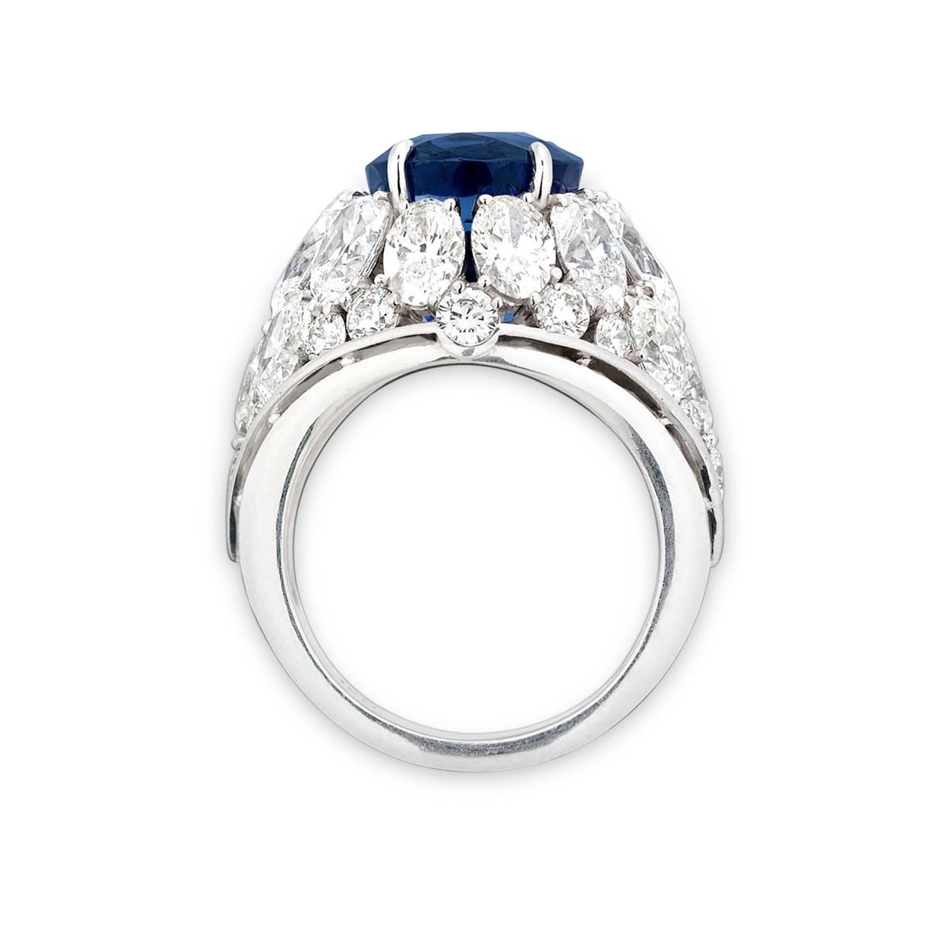 Modern 10.30 Carat Untreated Burma Sapphire Diamond Ring