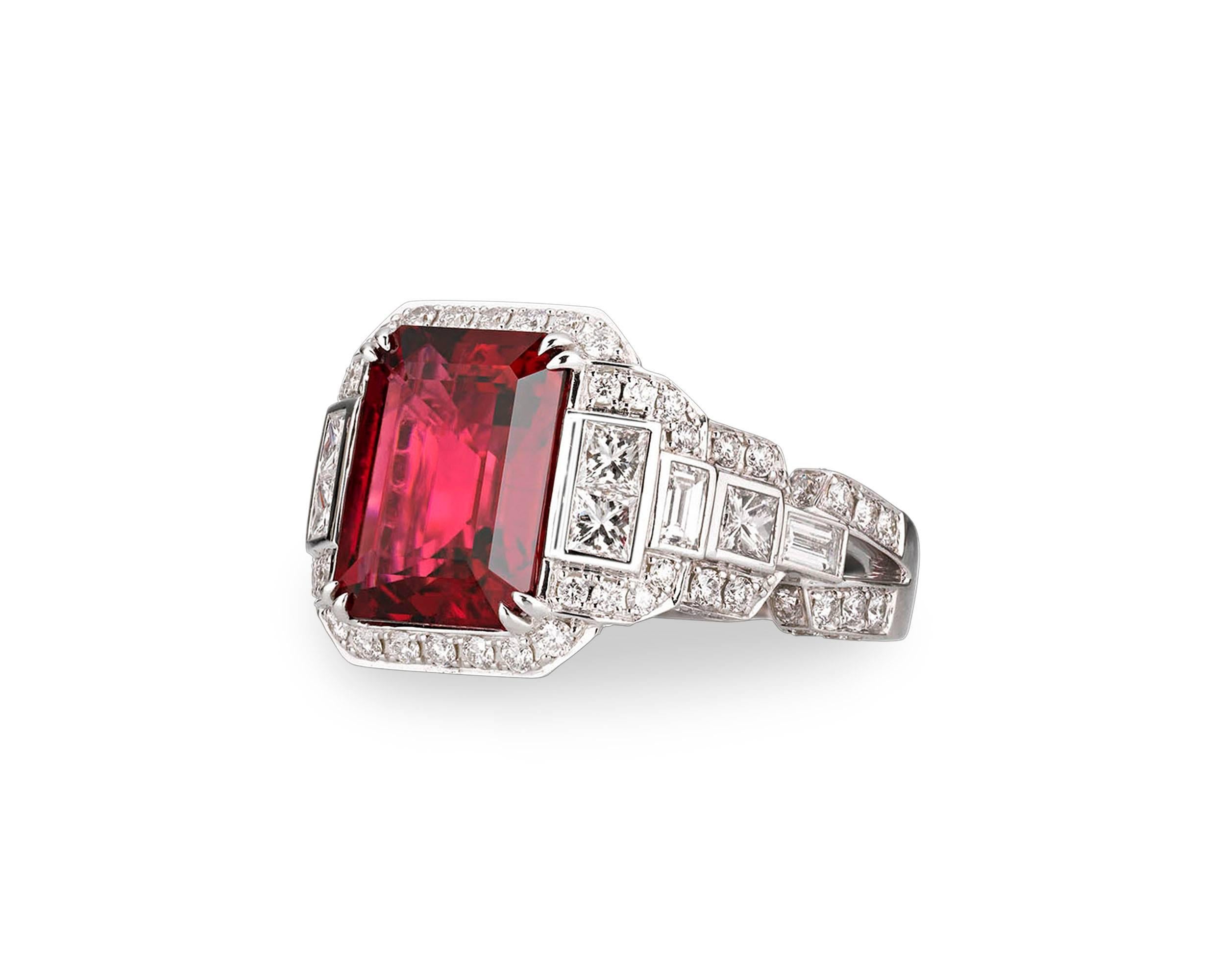 Art Deco  5.13 Carat Rubellite Diamond Ring