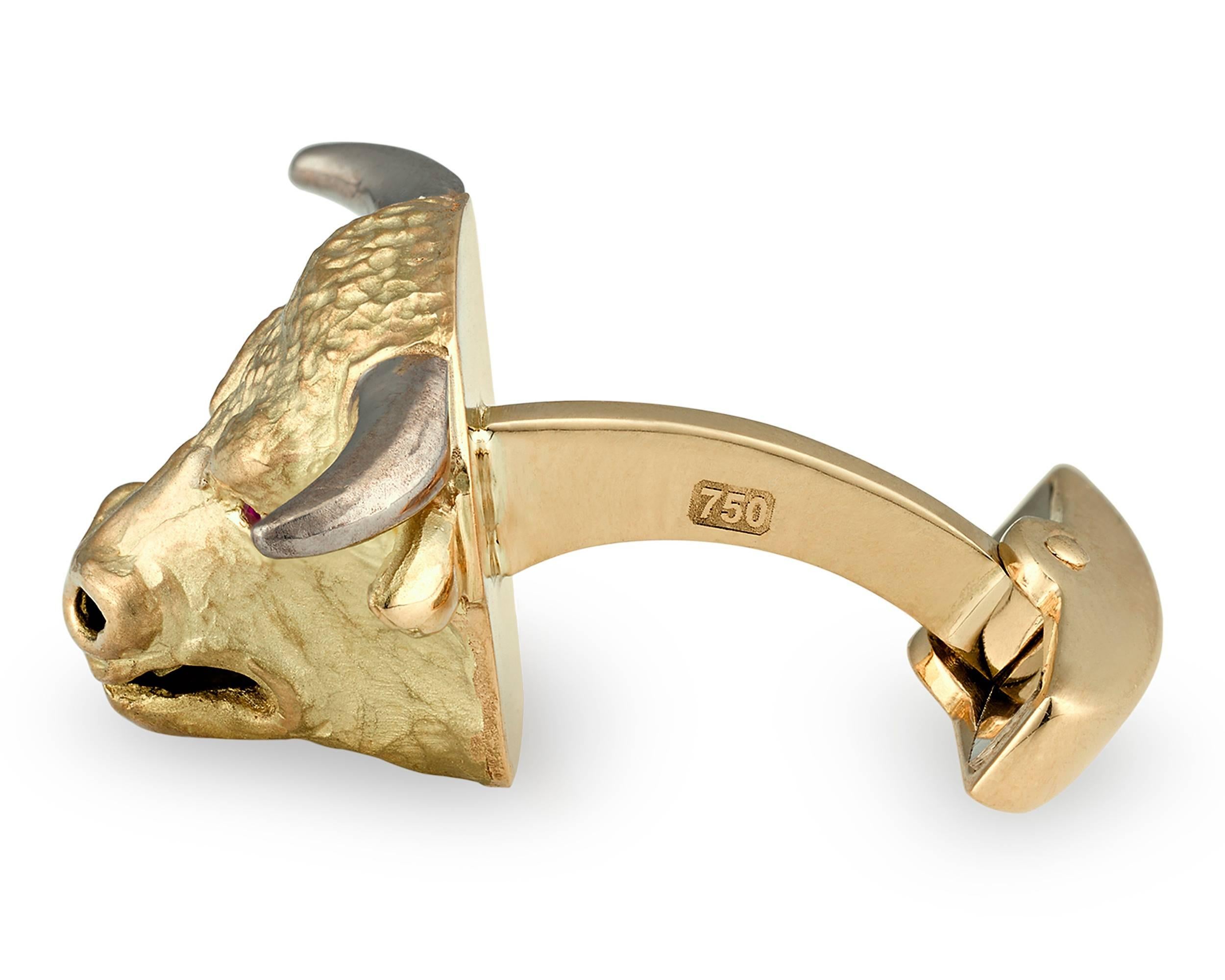 Modern Bull's Head Gold Cufflinks