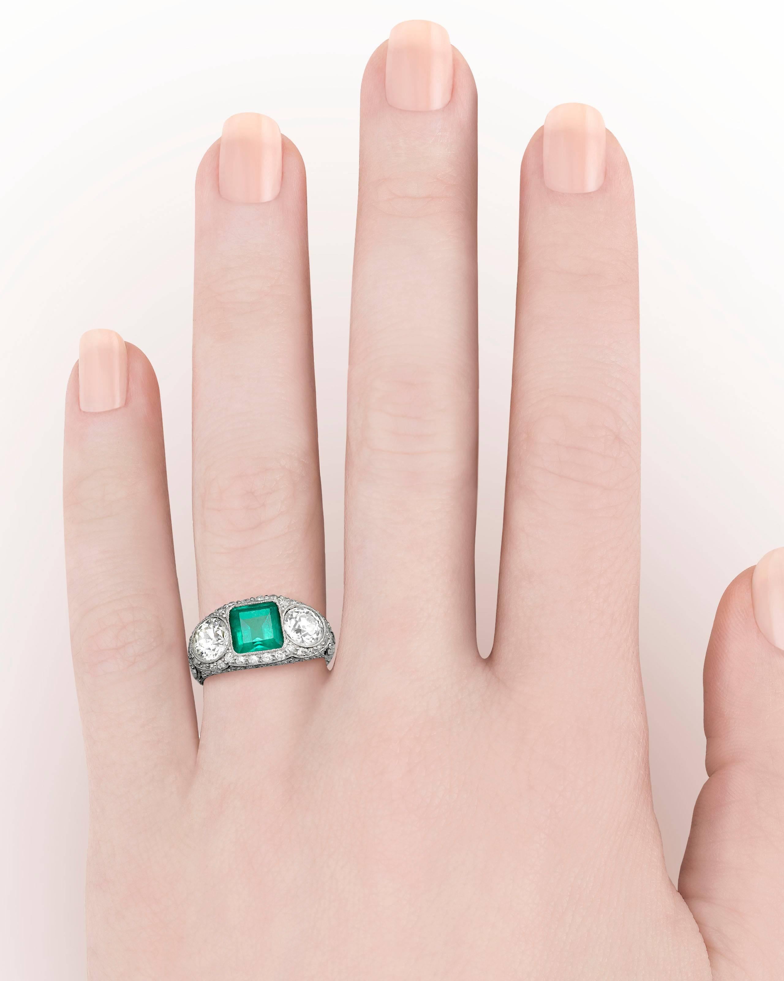 emerald art deco ring