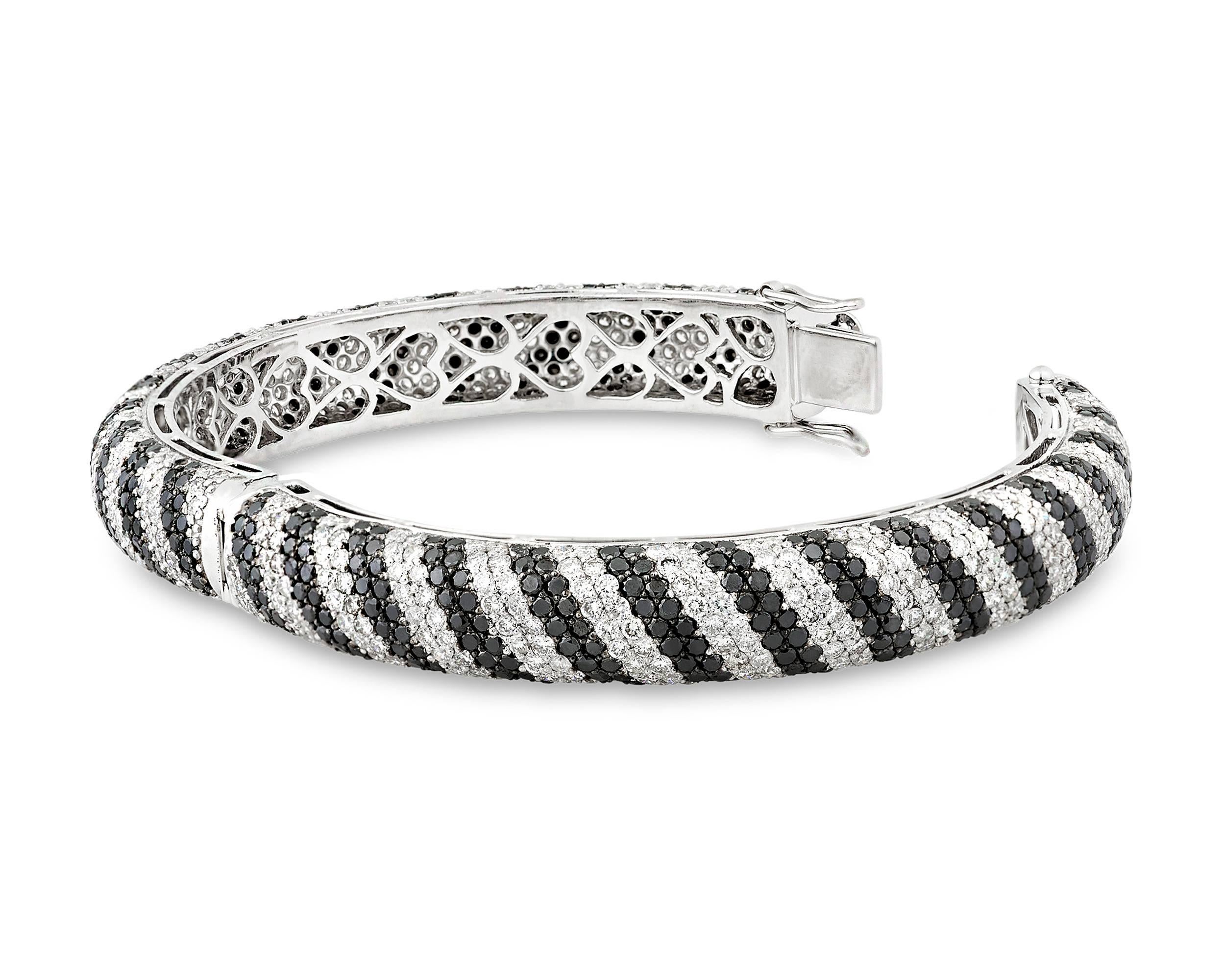 Modern Black and White Diamond Bangle Bracelet, 19.88 Carats 
