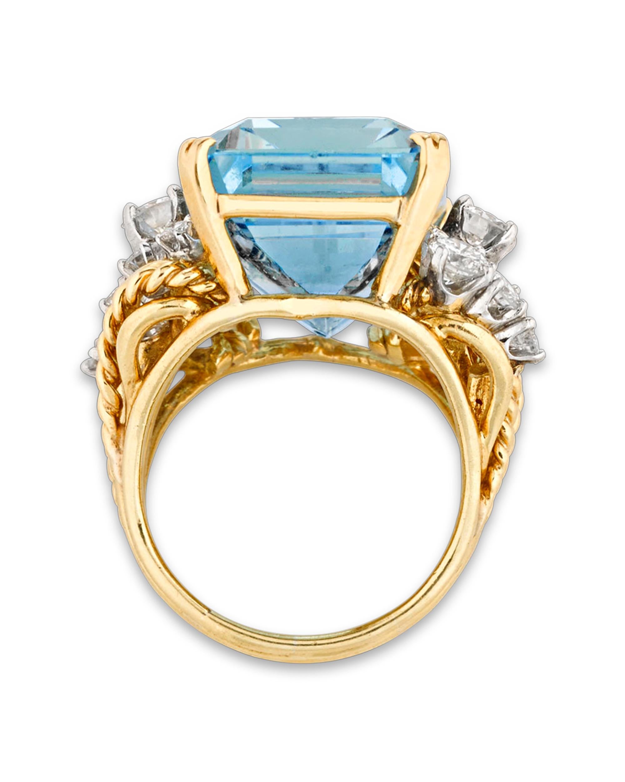 Retro Aquamarine and Diamond Ring, 23.30 Carat