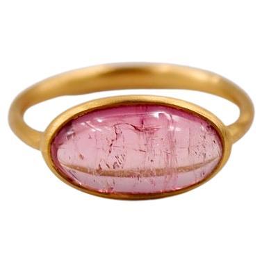 3.83 Carat Pink Tourmaline Cabochon Oval 22 Karat Gold Handmade Cluster Ring