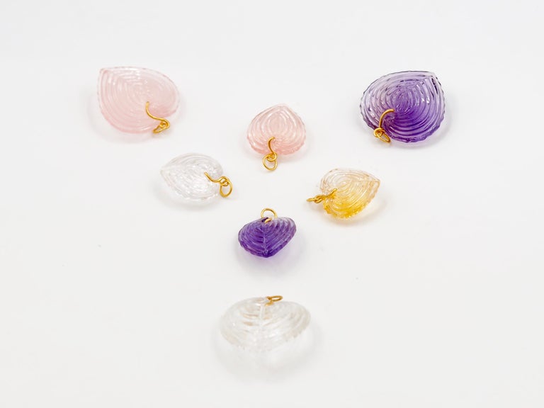 Carved Stone Shell Pendant Rose Quartz main image 1