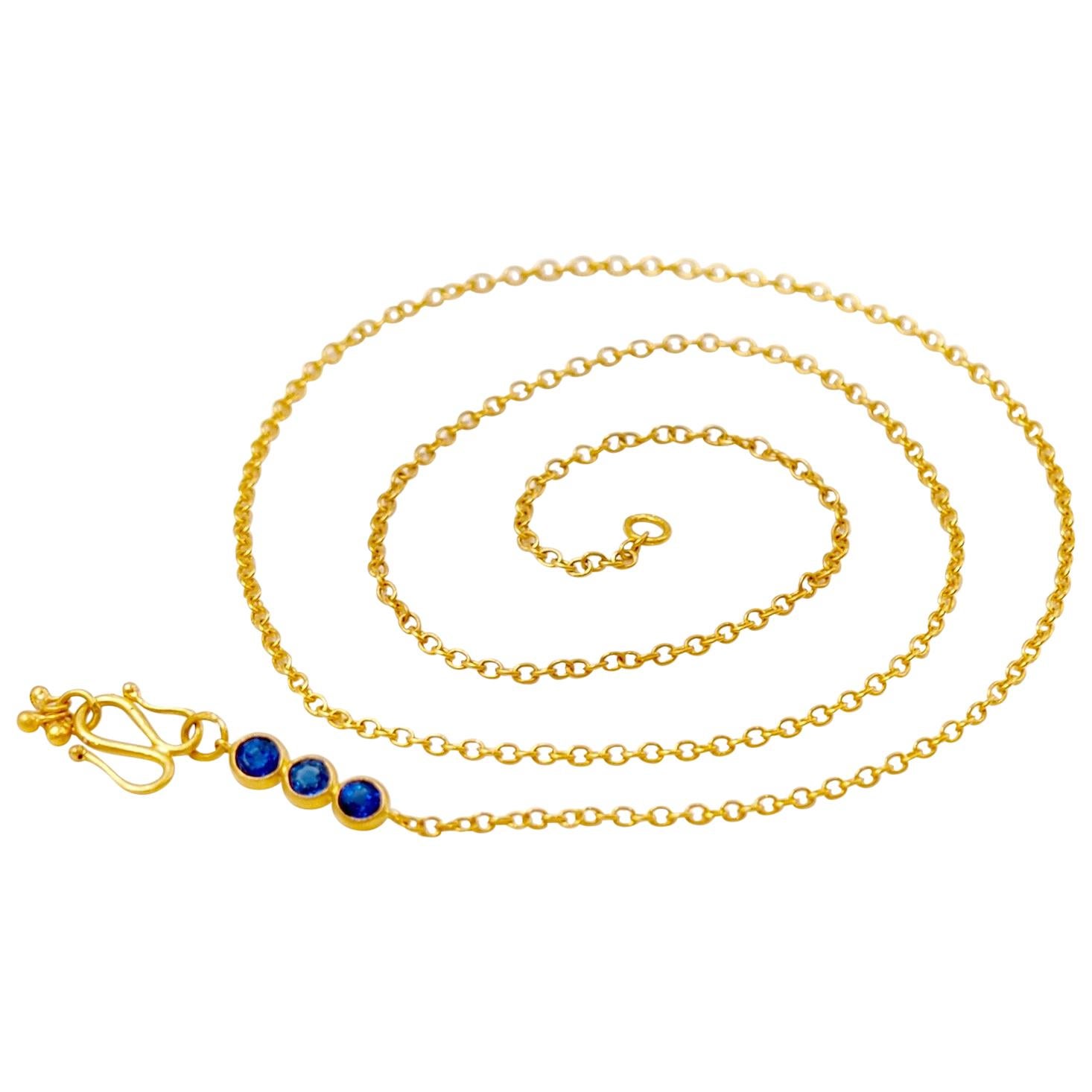 Handmade Kyanite 20 Karat Gold Chain Necklace - 52cm For Sale