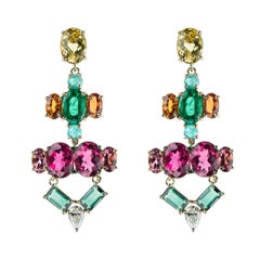 Nikos Koulis 18 Kt Yellow Gold Rubellite Yellow Beryl Orange Sapphire Earrings