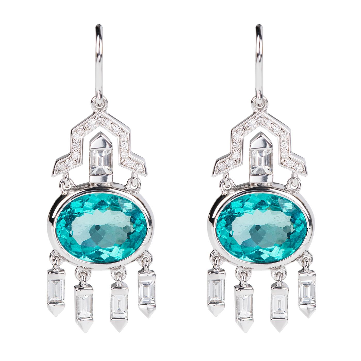 Nikos Koulis 18 Karat White Gold Apatite White Diamond Earrings im Angebot