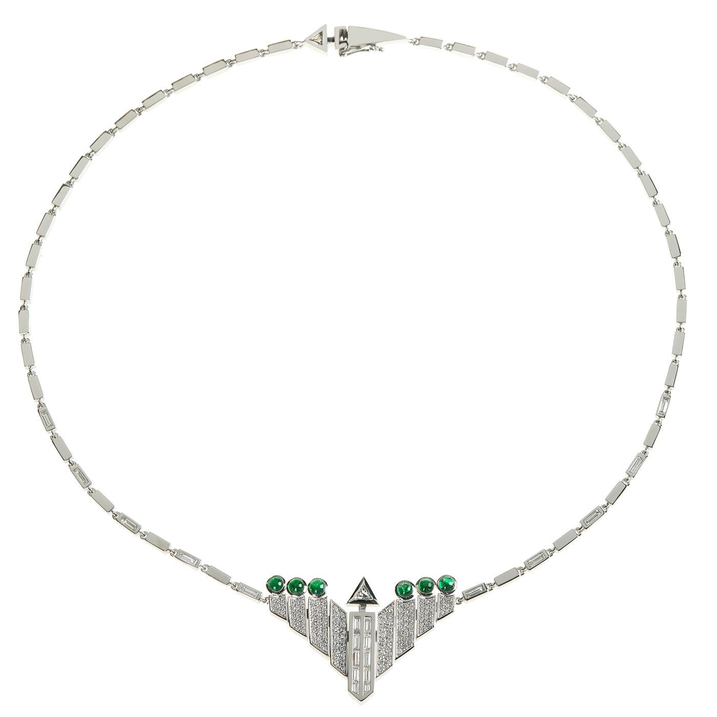 Nikos Koulis 18 Karat White Gold White Diamond emerald Necklace im Angebot