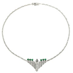 Nikos Koulis 18 Karat White Gold White Diamond emerald Necklace