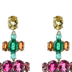 Nikos Koulis 18 Kt Yellow Gold Rubellite Yellow Beryl Orange Sapphire Earrings
