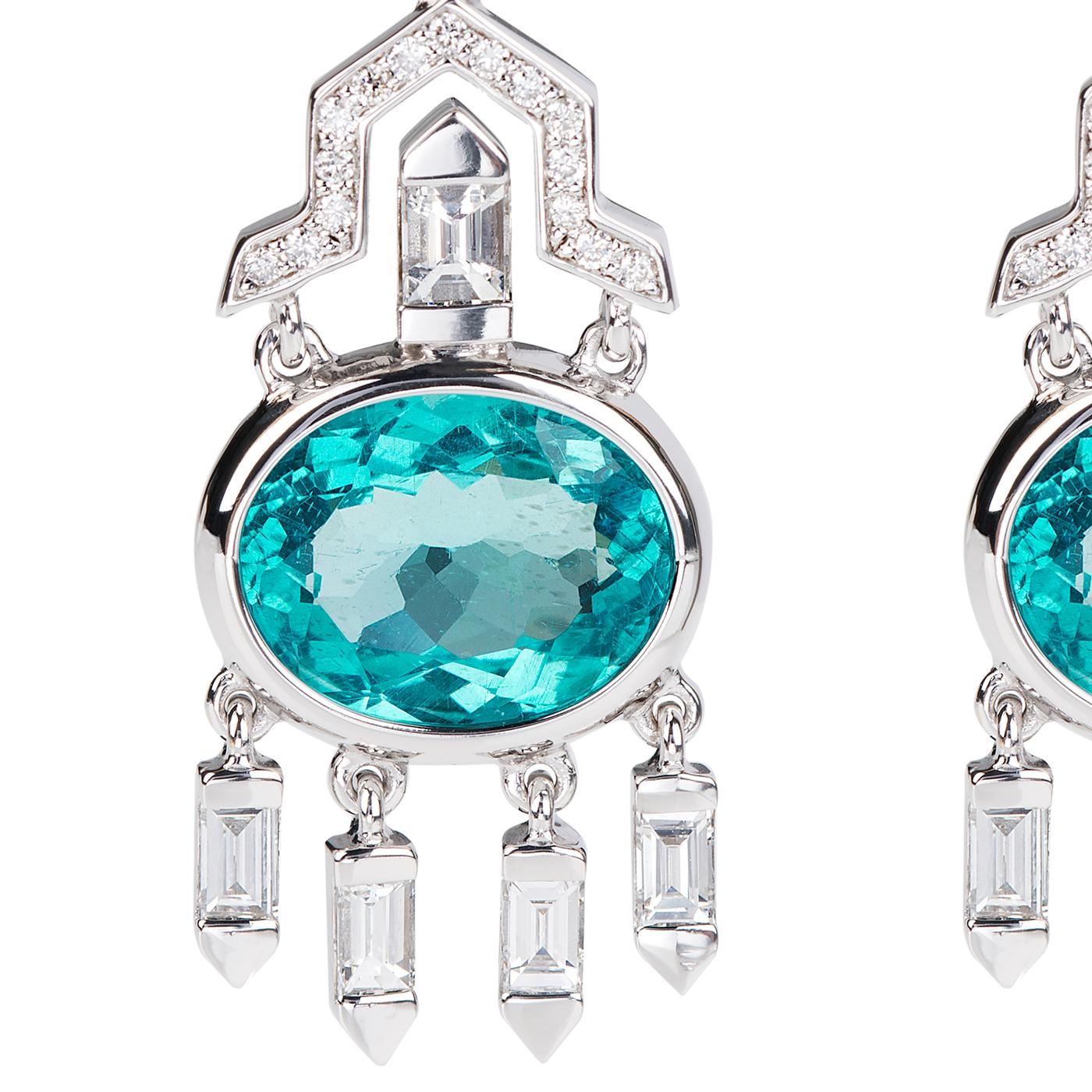 Contemporary Nikos Koulis 18 Karat White Gold Apatite White Diamond Earrings For Sale