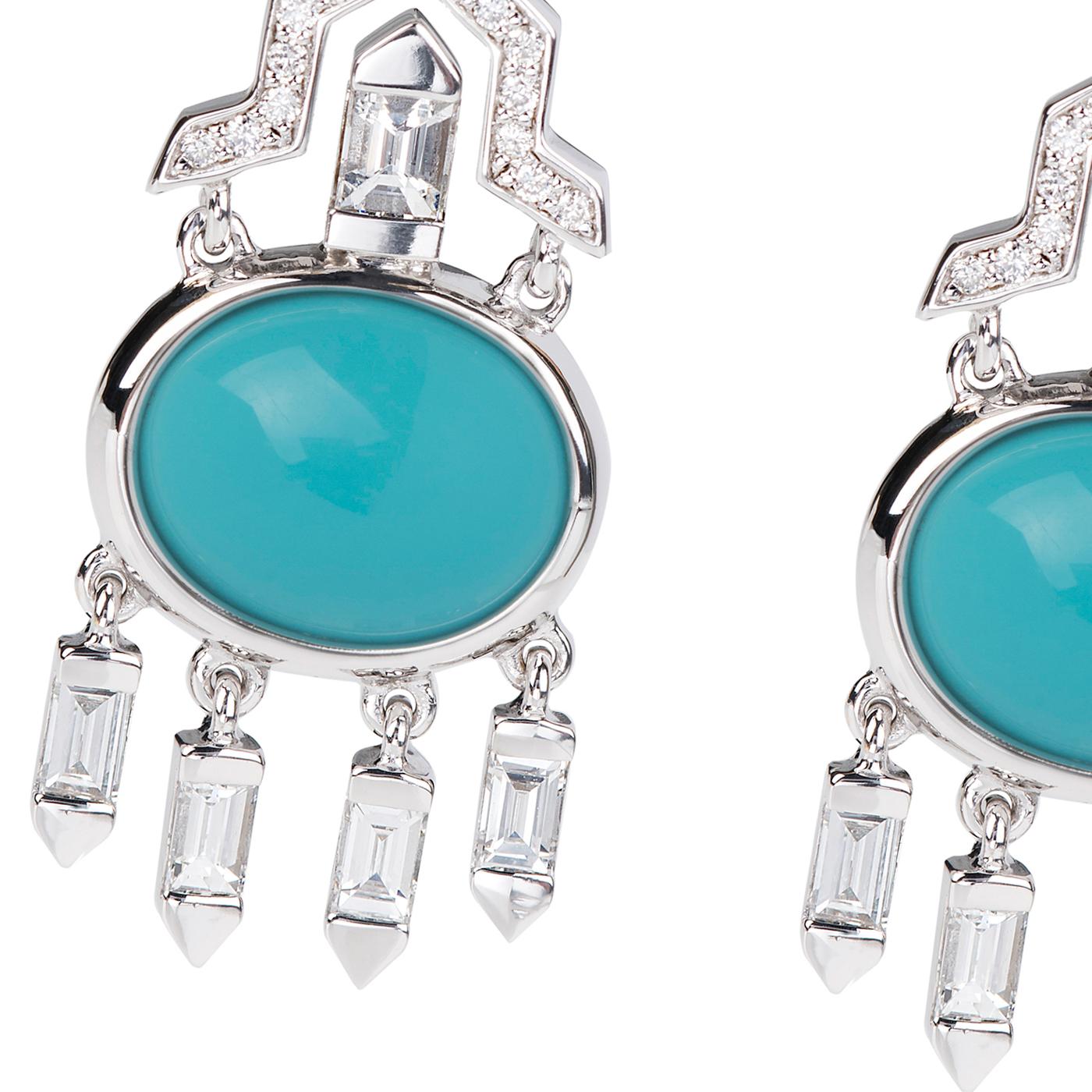 Nikos Koulis Oui collection 18K white gold earrings with 6.24 cts turquoises and 1.43 cts white diamonds
