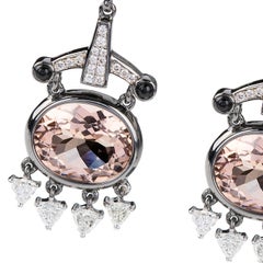 Nikos Koulis 18 Karat White Gold Morganite White Diamonds Black Onyx Earrings