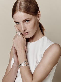 Nikos Koulis 18 Karat White Gold White Diamond Emerald Bracelet