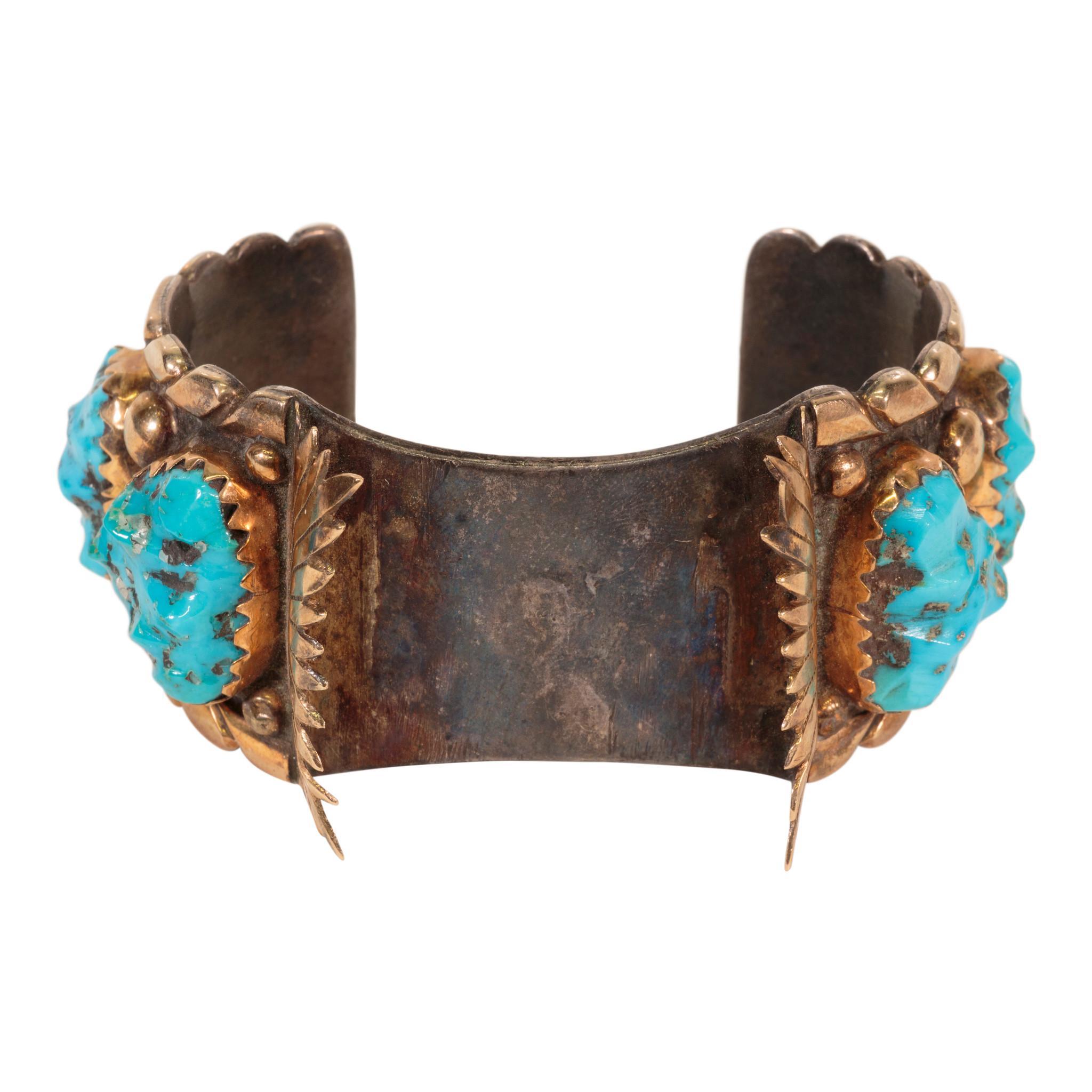 Set aus Navajo-Armband, Ring, Bolo und Schnalle in Türkis und Gold im Angebot 1